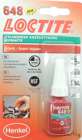 Loctite 648 5,5g laakerilukite liima lierimisten osien kova lukitus